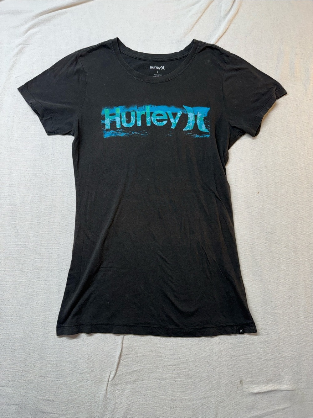 Hurley Black Tee with Teal Logo - Women's Short Sleeve